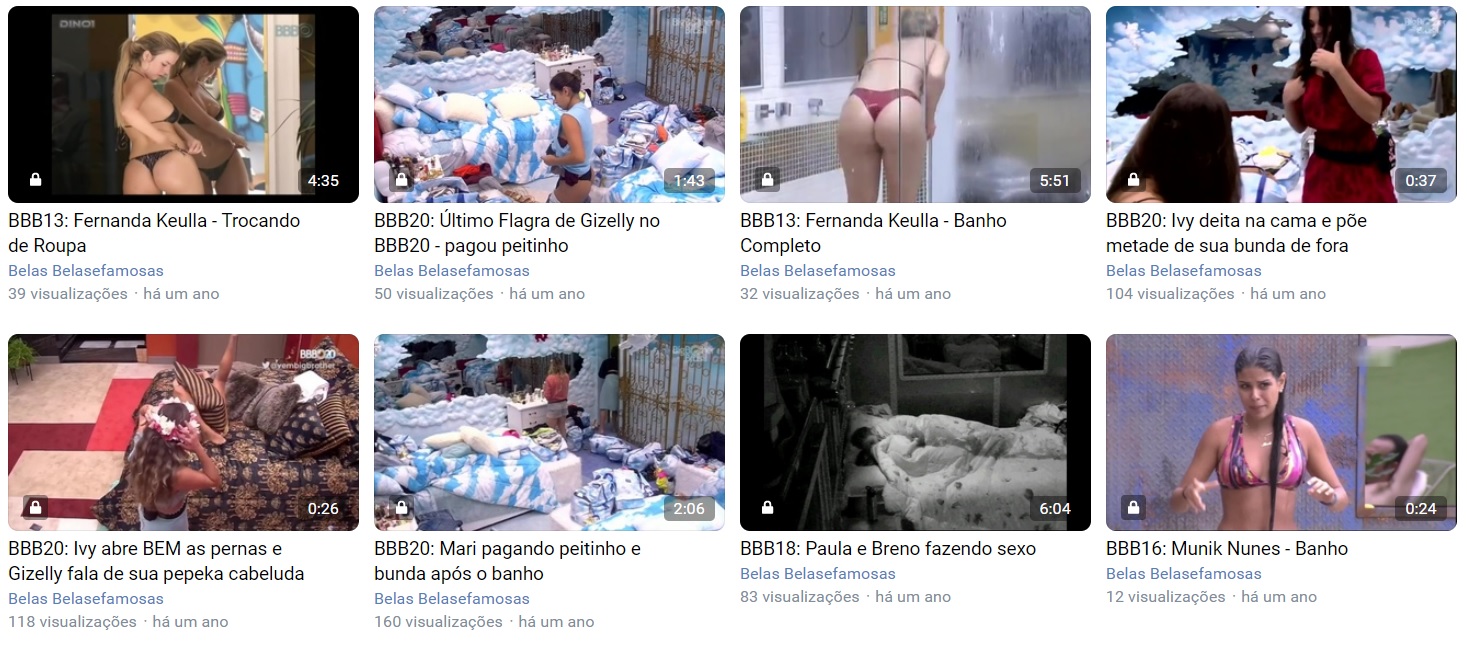 450 vídeos com flagras de várias edições do Big Brother Brasil